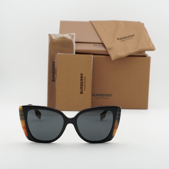 Burberry BE4393 405587 Cat Eye Sunglasses - Black/Vintage Check/Grey